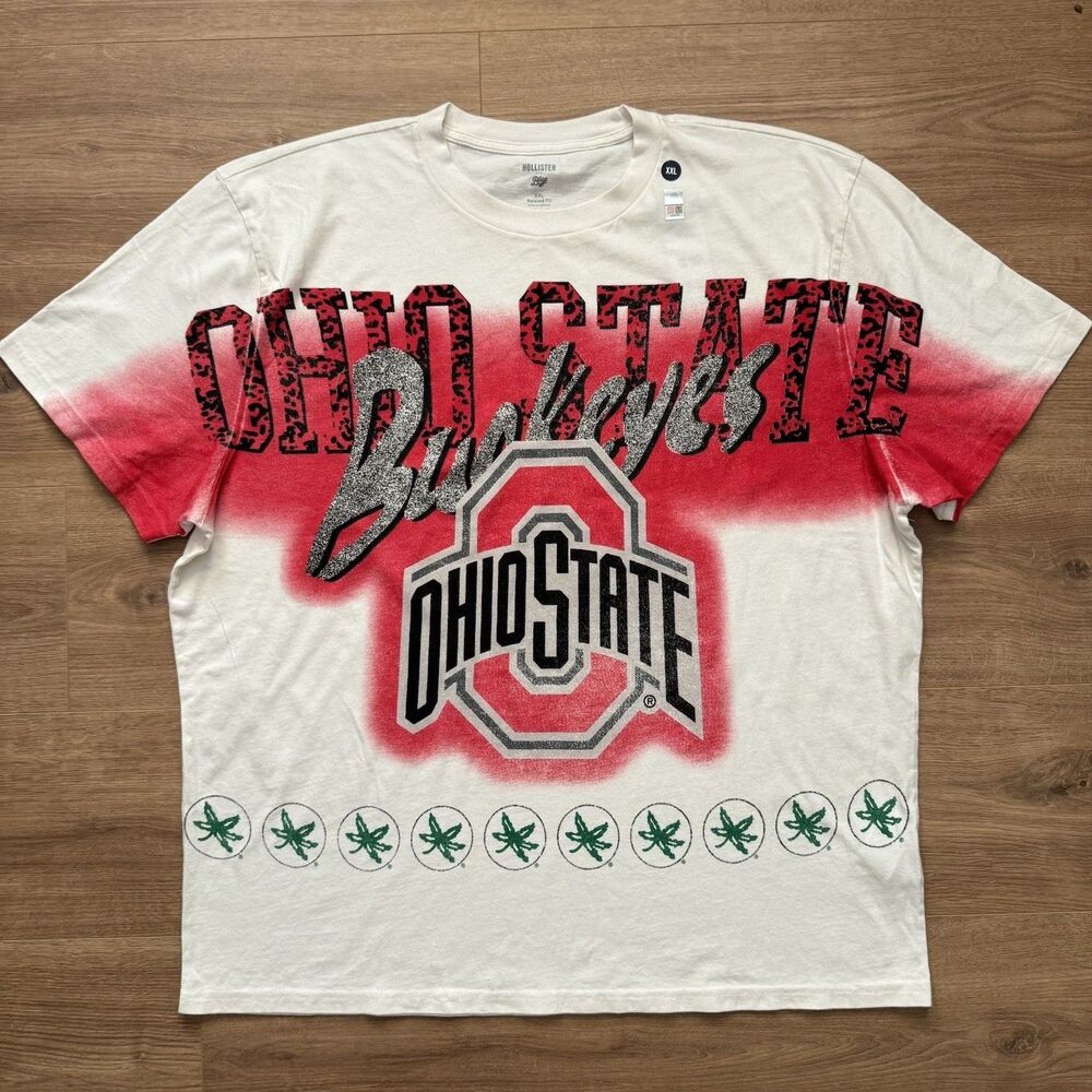 Hollister Ohio State Buckeyes AOP Graphic T Shirt Mens XXL Relaxed Fit NCAA